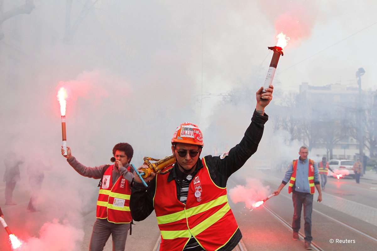 French rail workers on Tuesday launched the first full day of three months of rolling strikes, which are expected to affect about 4.5 million commuters 