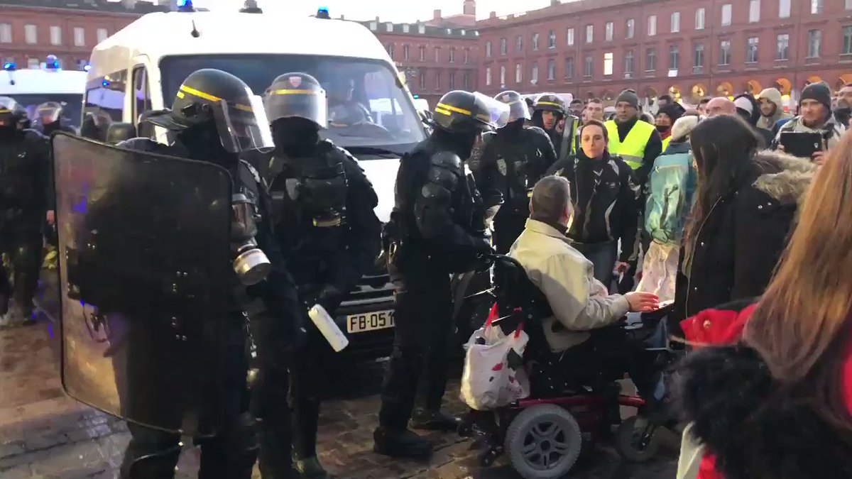 Still lots of GiletsJaunes protestors in front of city hall in Toulouse in France ActeVIII   