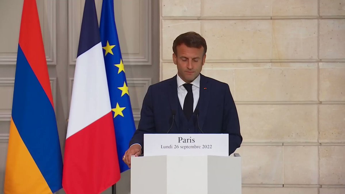 Macron: Taking into account that there are occupied positions, France demanded that Azerbaijani forces return to their initial positions. I told Aliyev on Sep. 14 that the fact that the border is not demarcated cannot justify any advance into the territory of the other country