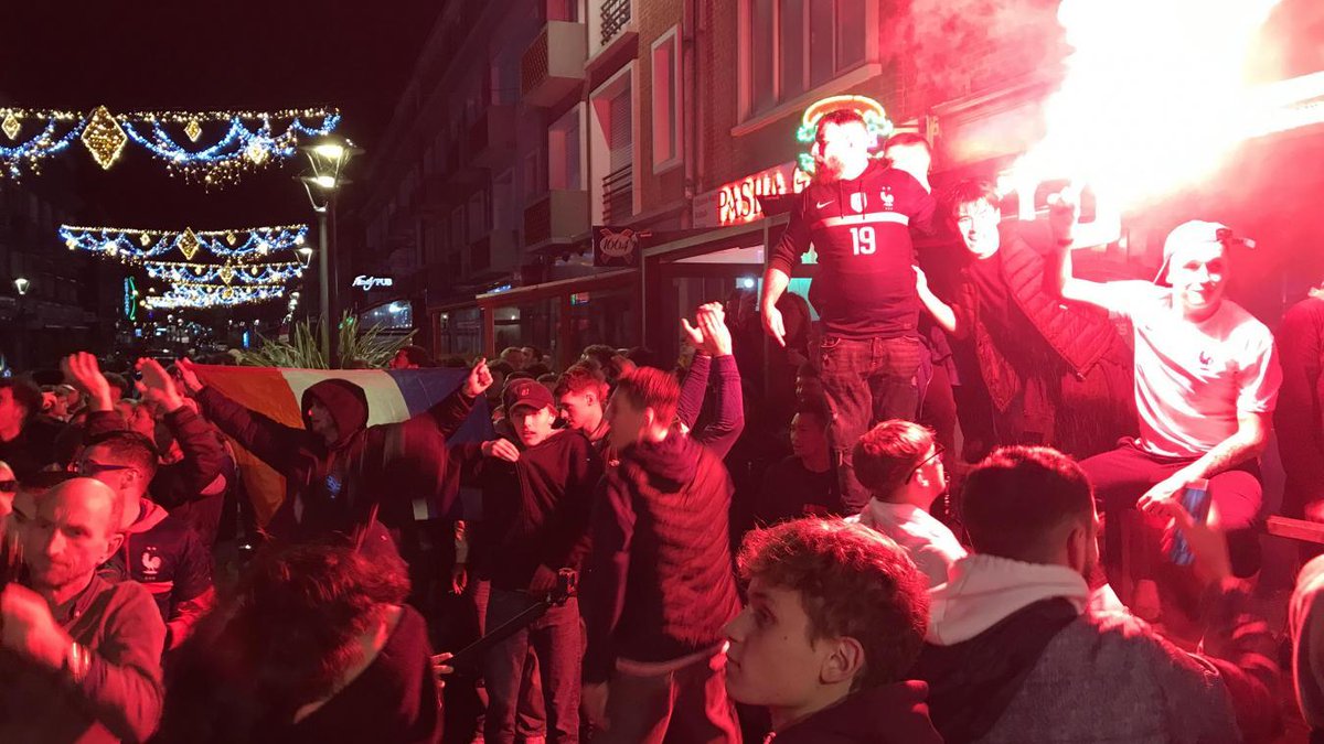 Supporters in the streets of Calais-Nord to celebrate Les Bleus soccer