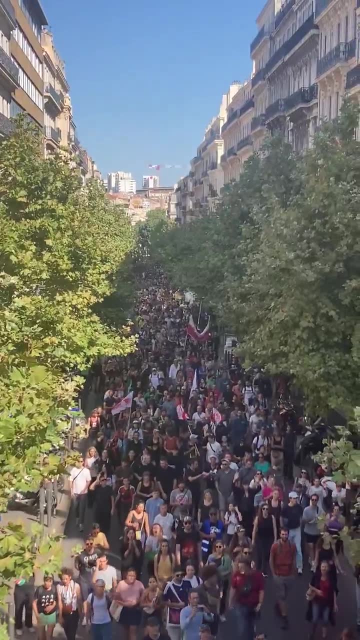 A human tide surges through the streets of Marseille