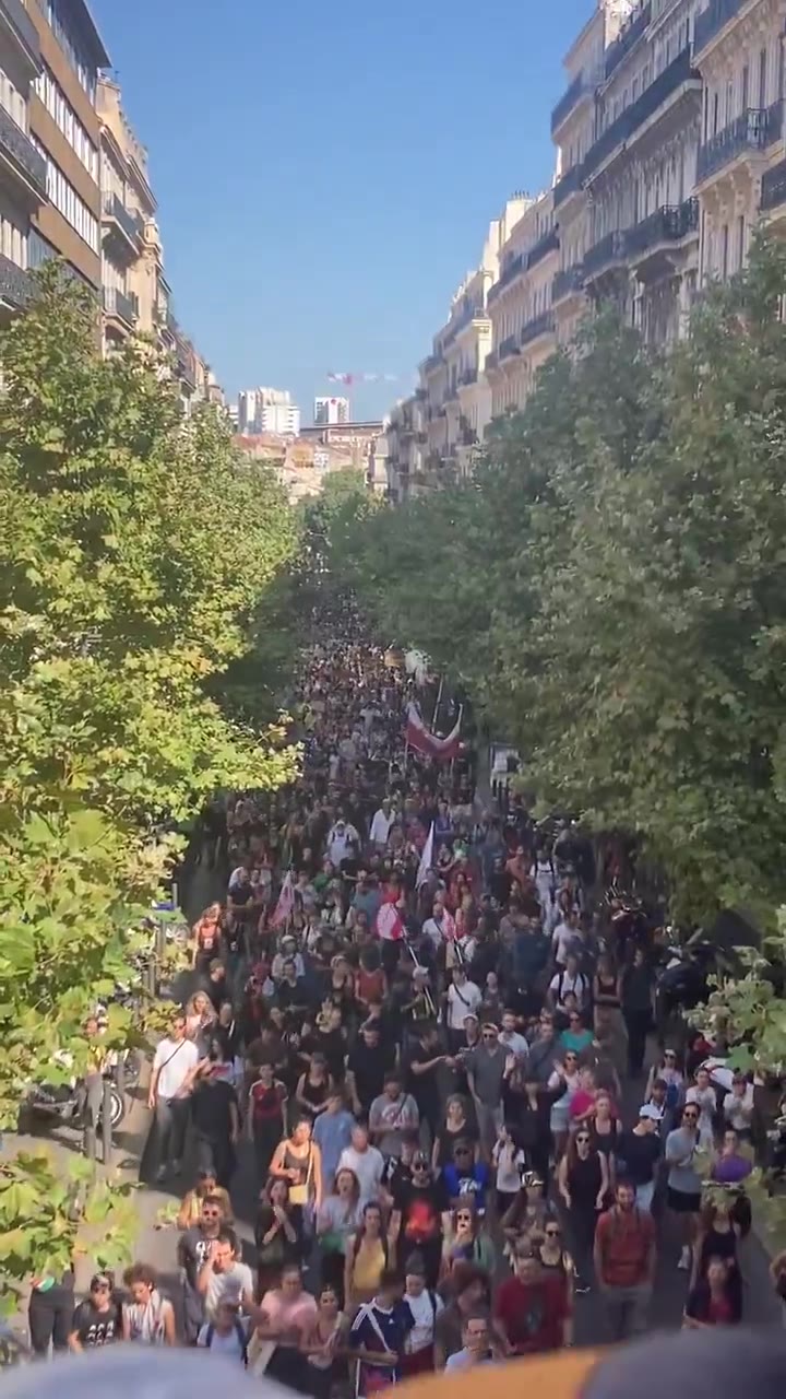 A human tide surges through the streets of Marseille