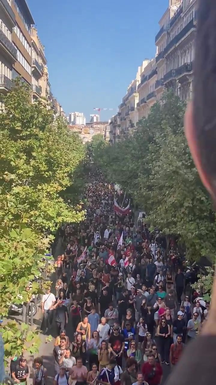 A human tide surges through the streets of Marseille