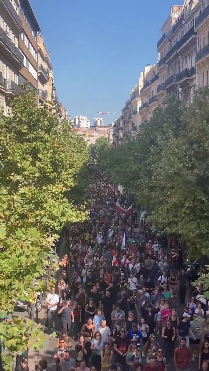 A human tide surges through the streets of Marseille