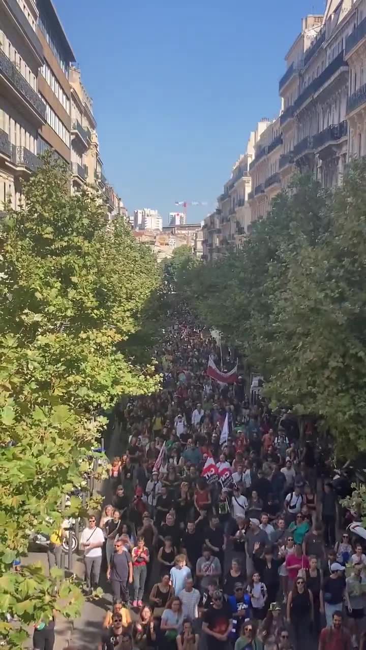 A human tide surges through the streets of Marseille